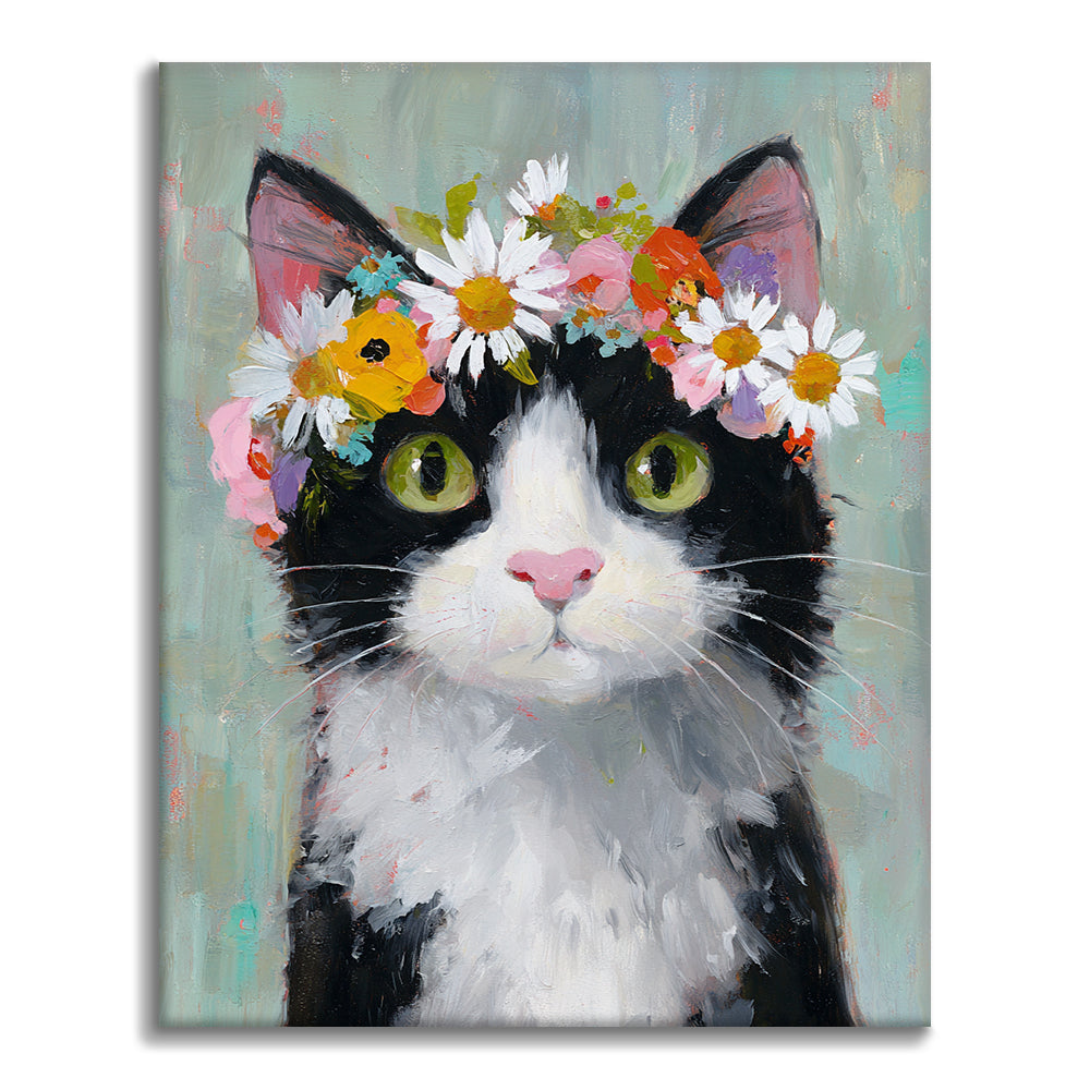 花冠をかぶった猫 – 数字で塗り絵