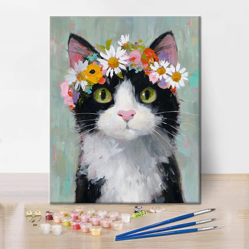 花冠をかぶった猫 – 数字で塗り絵