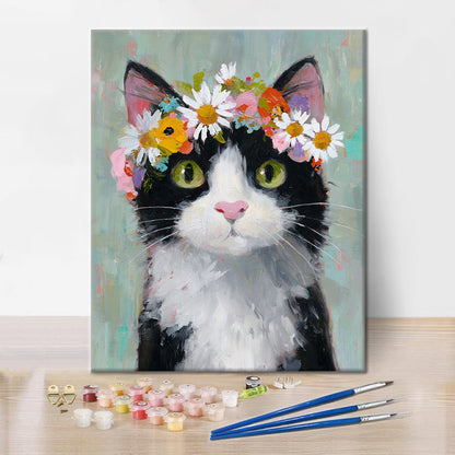 花冠をかぶった猫 – 数字で塗り絵
