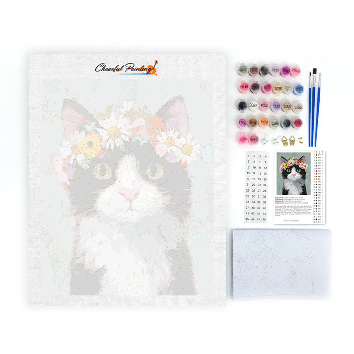 花冠をかぶった猫 – 数字で塗り絵