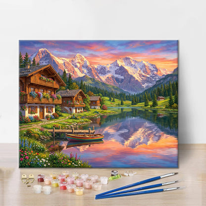 スイスアルプスの夕日 – 数字で塗り絵