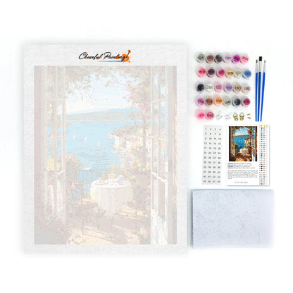 窓からの海の景色。 – 数字で塗り絵