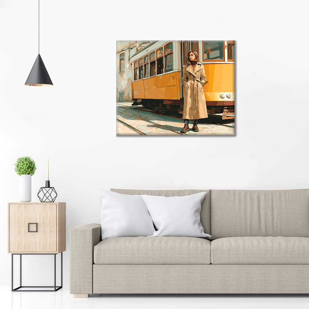 トラムに乗る女性 – 数字で塗り絵