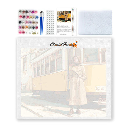 トラムに乗る女性 – 数字で塗り絵