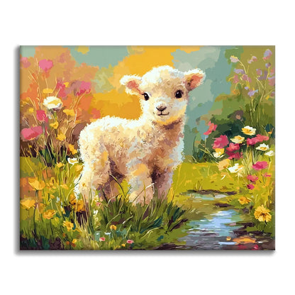 花と子羊 - 数字で塗り絵