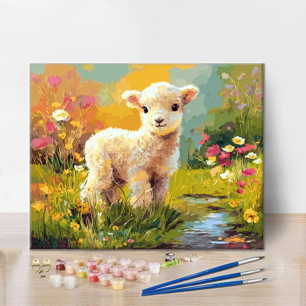 花と子羊 - 数字で塗り絵