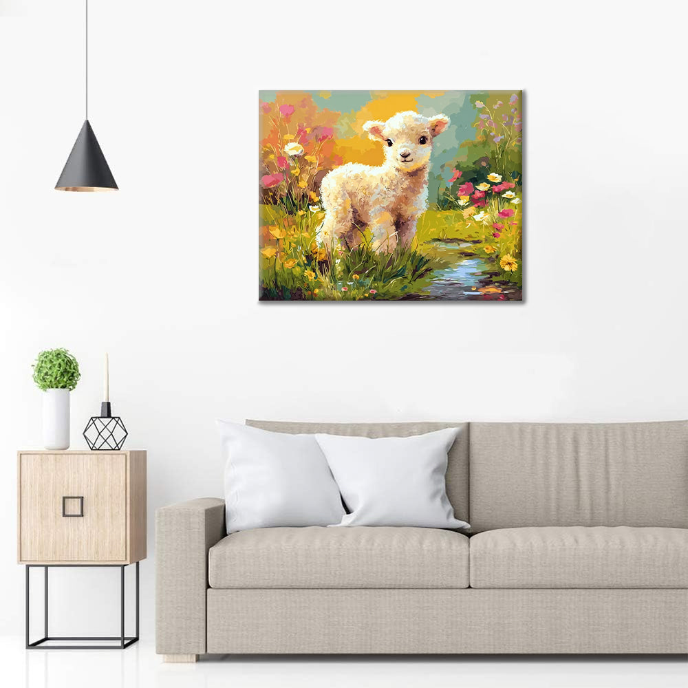 花と子羊 - 数字で塗り絵