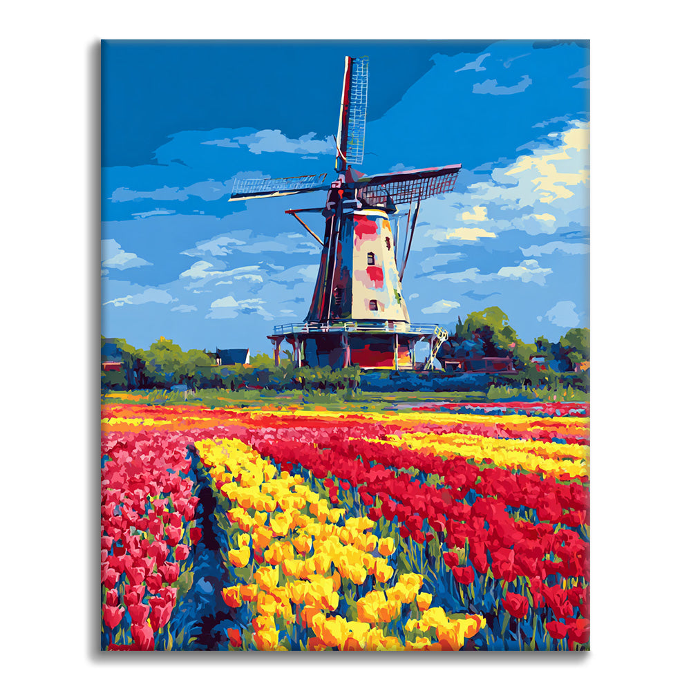 チューリップの風車 - 数字で塗り絵