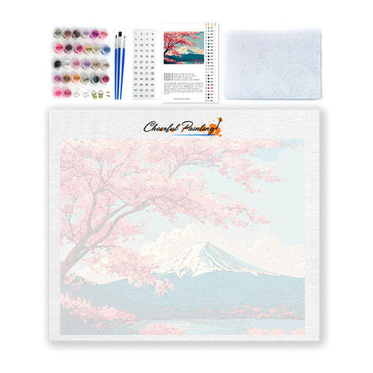 富士山の春の風景 - 数字で塗り絵