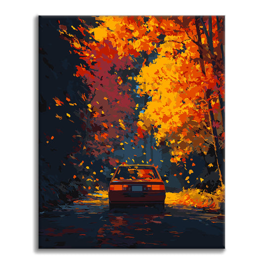 秋の紅葉ドライブ - 数字で塗り絵