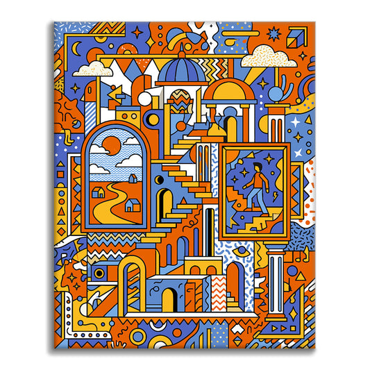 幾何学模様の夢の風景 - 数字で塗り絵