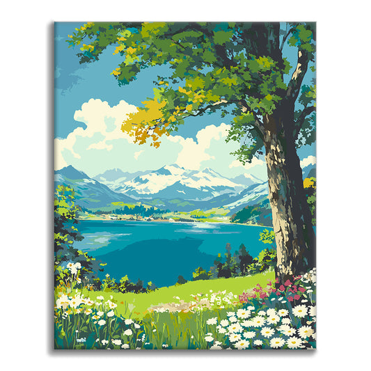 湖畔の花々 - 数字で塗り絵