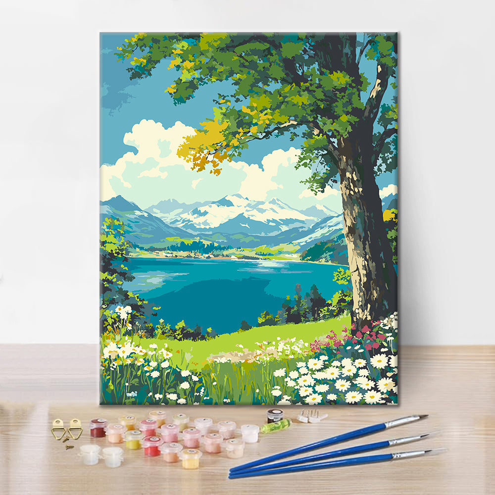 湖畔の花々 - 数字で塗り絵