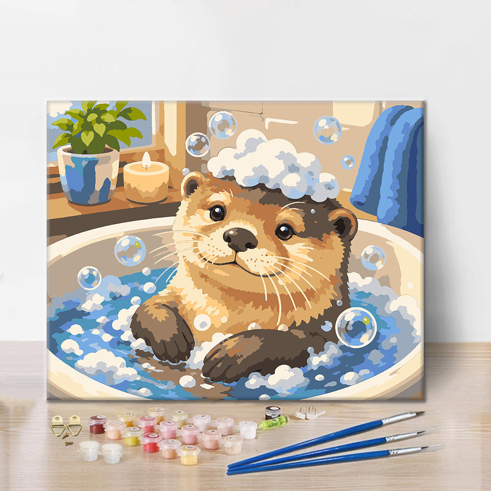 水浴びするカワウソ – 数字で塗り絵