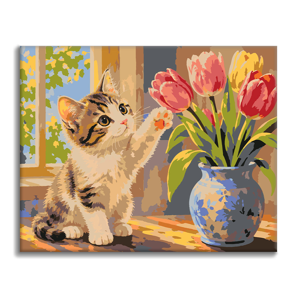 子猫とチューリップ – 数字で塗り絵