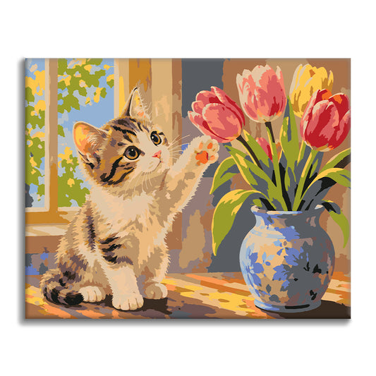子猫とチューリップ – 数字で塗り絵