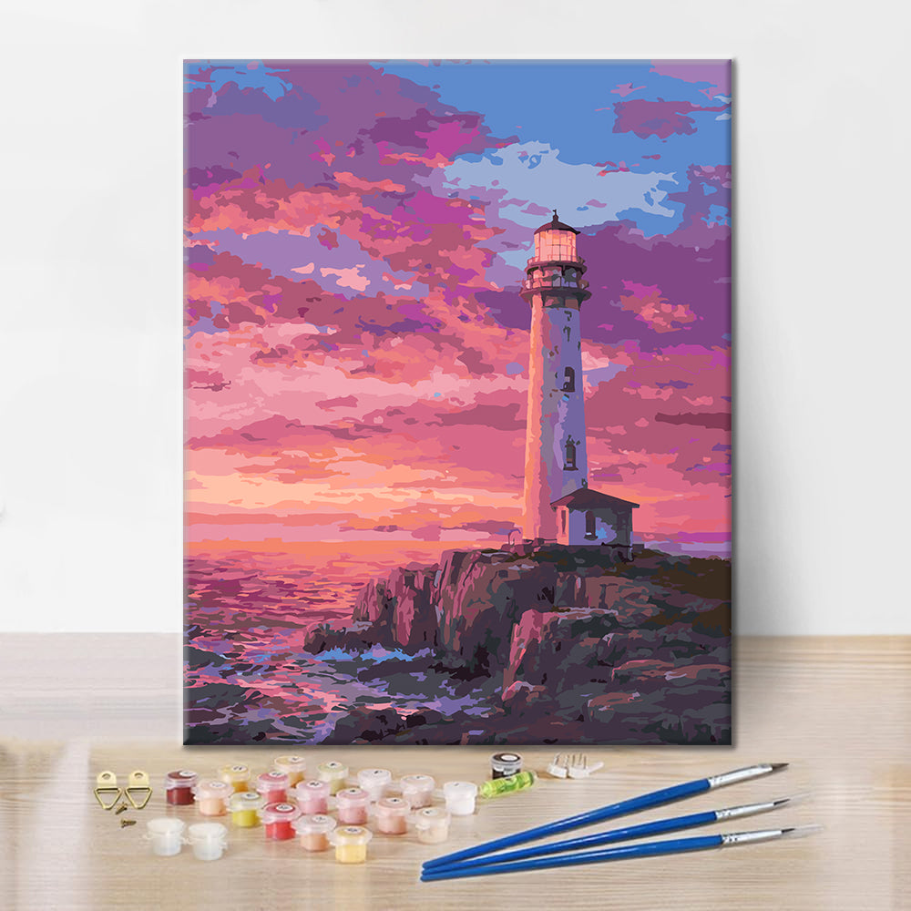 海辺の灯台と夕日 – 数字で塗り絵 – Cheerful painting®（JP）