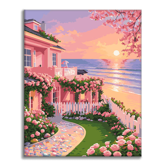 夕暮れのガーデンコテージ – 数字で塗り絵