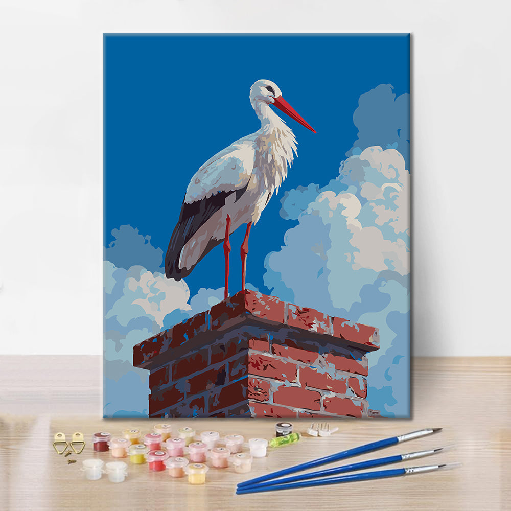 屋根の上のコウノトリ – 数字で塗り絵