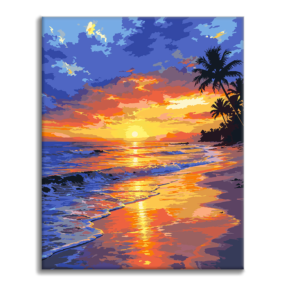 広がりのある海辺｜夕暮れの光｜数字油絵 – Cheerful painting®（JP）