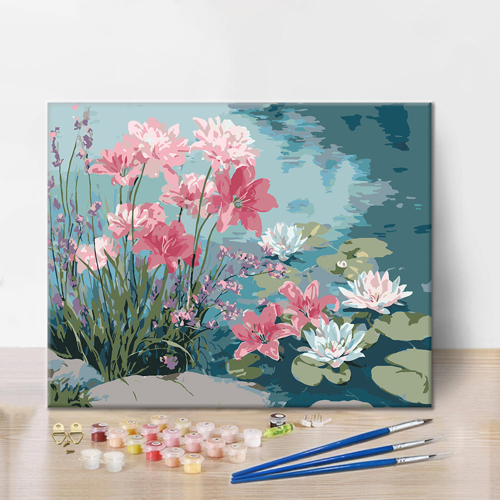 花と植物の構図｜ピンクと紫の色調｜数字油絵 – Cheerful painting®（JP）
