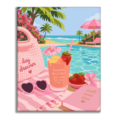 ピンクの夏の逃避行 - 数字で塗り絵