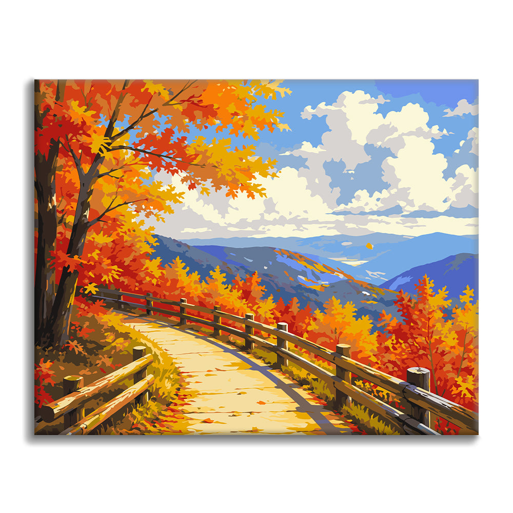 秋の山の遊歩道 – 数字で塗り絵