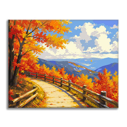 秋の山の遊歩道 – 数字で塗り絵