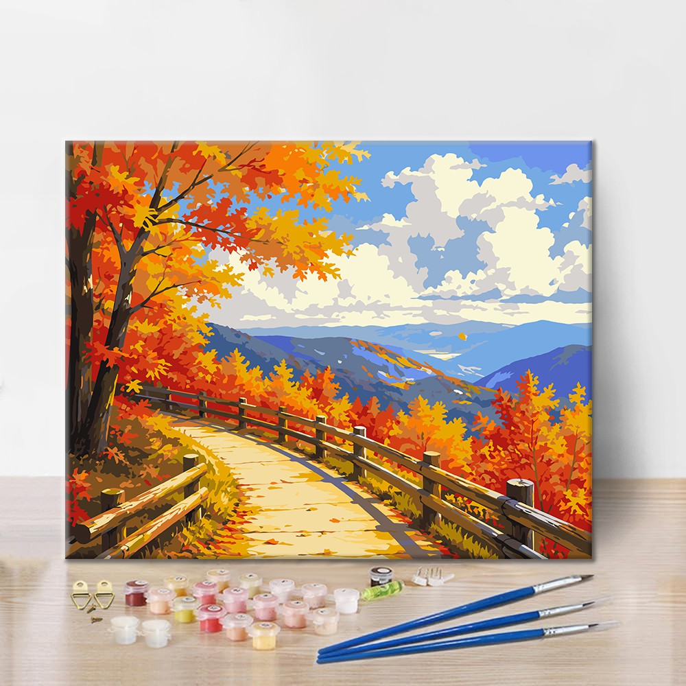 秋の山の遊歩道 – 数字で塗り絵