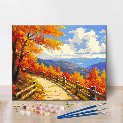 秋の山の遊歩道 – 数字で塗り絵