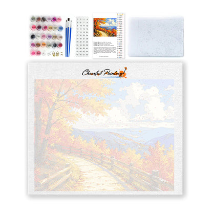 秋の山の遊歩道 – 数字で塗り絵