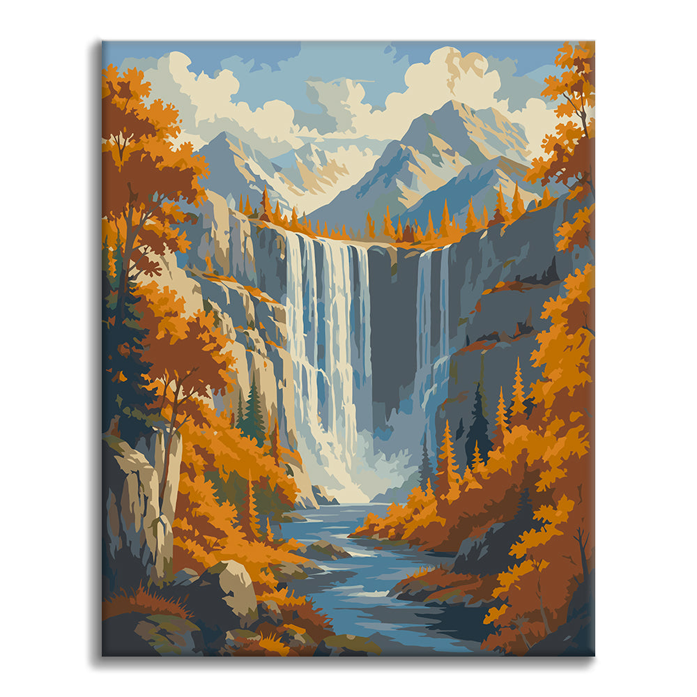 秋の山の滝 – 数字で塗り絵