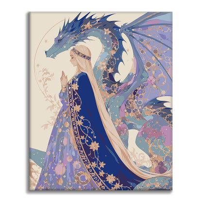 月明かりの女性と龍 – 数字で塗り絵