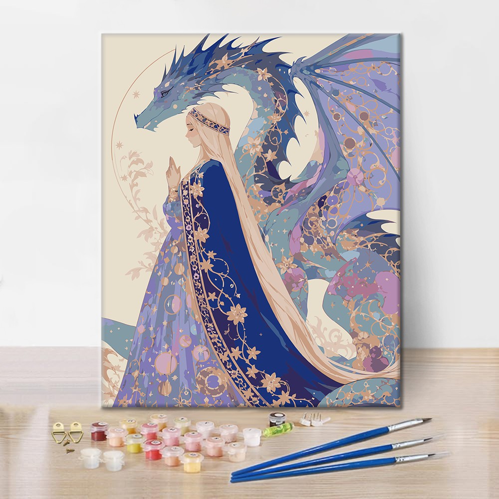 月明かりの女性と龍 – 数字で塗り絵