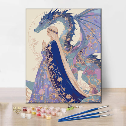 月明かりの女性と龍 – 数字で塗り絵