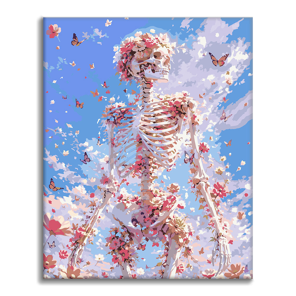 青空の下の花の骸骨 – 数字で塗り絵