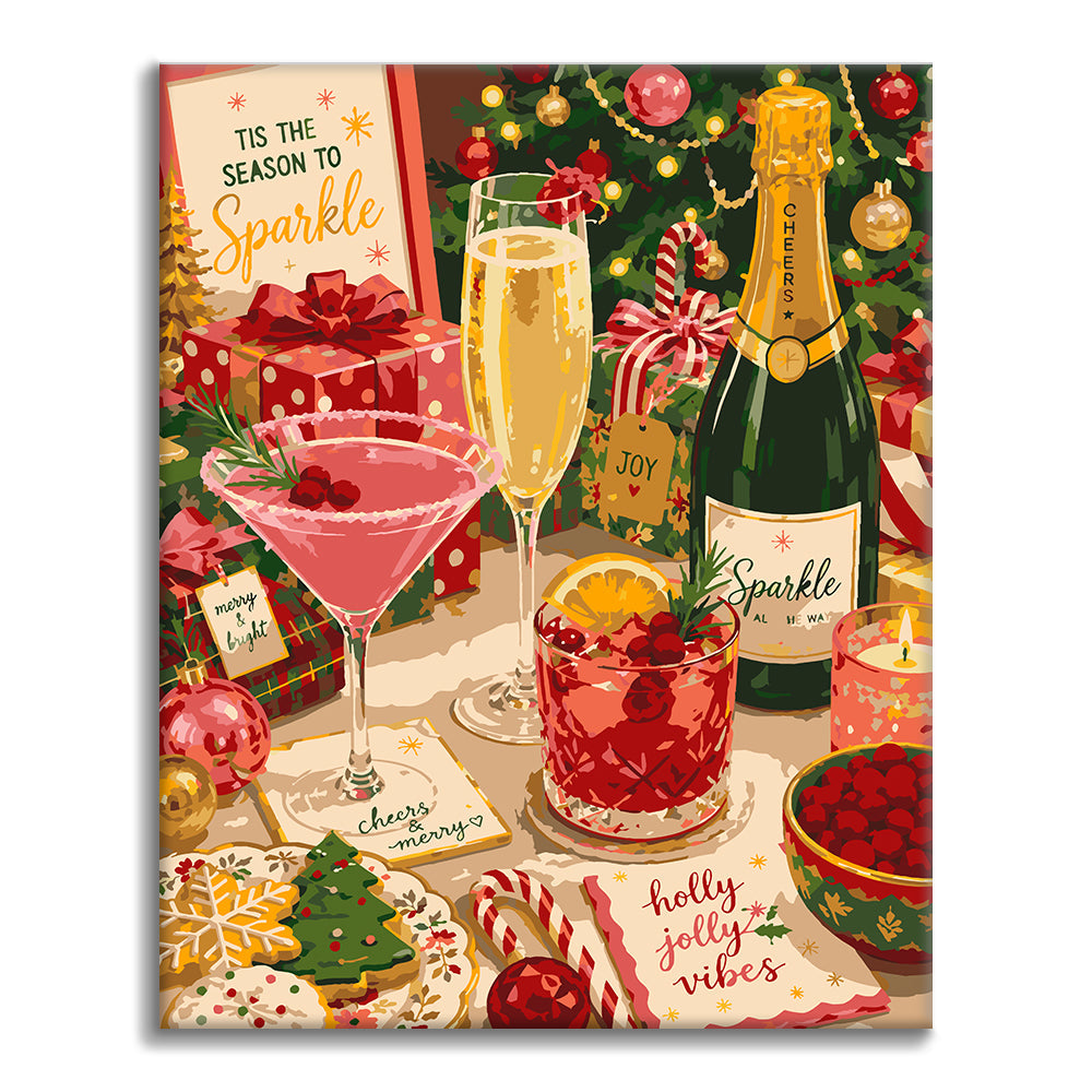 クリスマスの飲み物と輝き – 数字で塗り絵