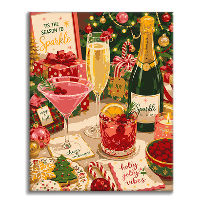 クリスマスの飲み物と輝き – 数字で塗り絵
