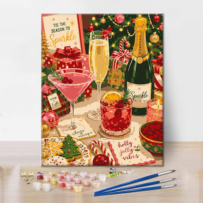 クリスマスの飲み物と輝き – 数字で塗り絵