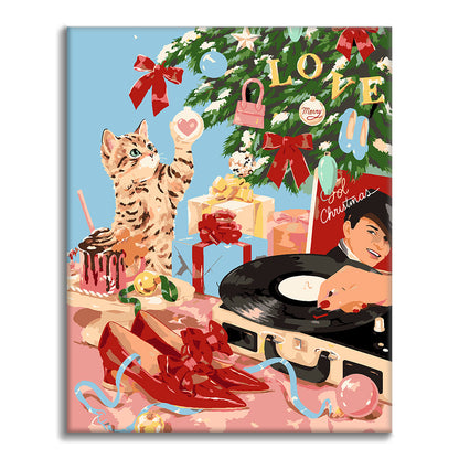 猫たちのレトロクリスマスパーティー – 数字で塗り絵