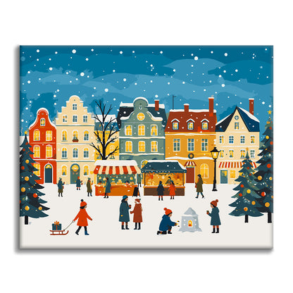 雪のクリスマスマーケット広場 – 数字で塗り絵