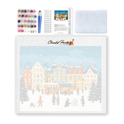 雪のクリスマスマーケット広場 – 数字で塗り絵