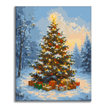 雪の中のクリスマスツリー – 数字で塗り絵