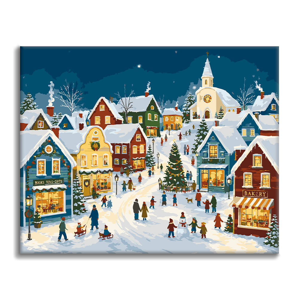 雪のクリスマス村 – 数字で塗り絵