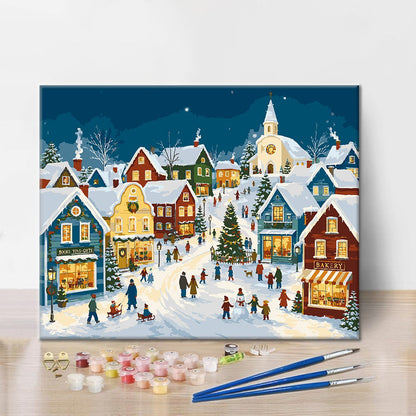 雪のクリスマス村 – 数字で塗り絵