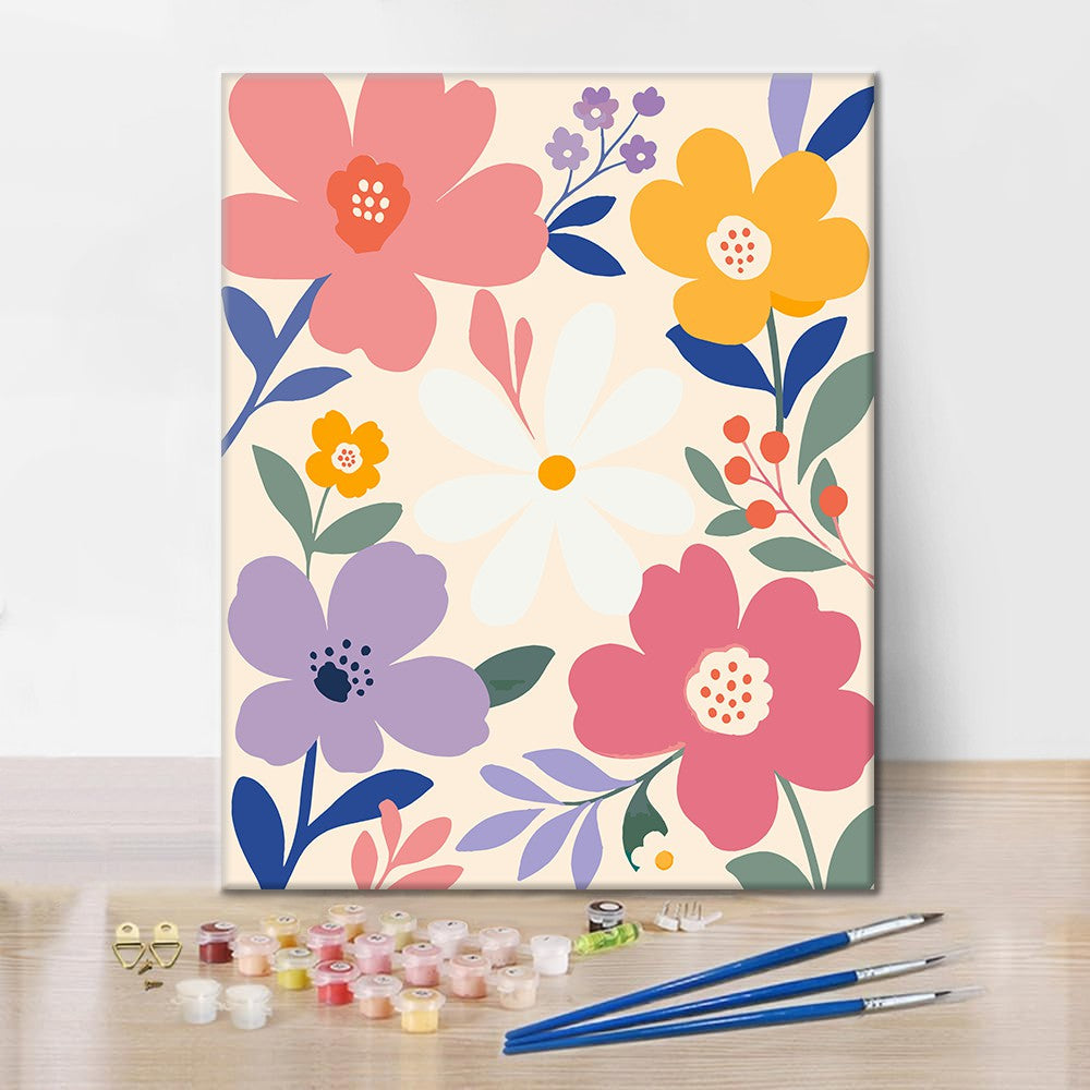 モダンなパステルの花 – 数字で塗り絵