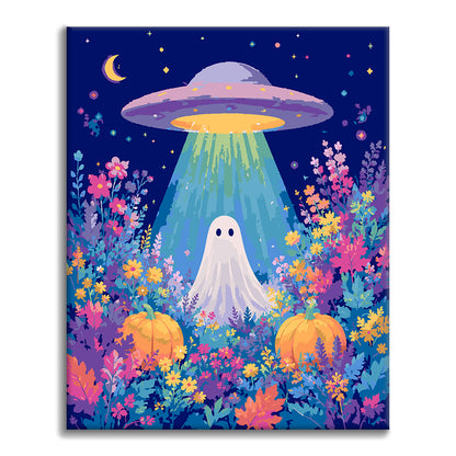 花畑のUFOとゴースト – 数字で塗り絵