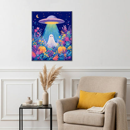 花畑のUFOとゴースト – 数字で塗り絵