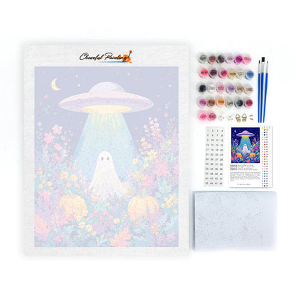 花畑のUFOとゴースト – 数字で塗り絵