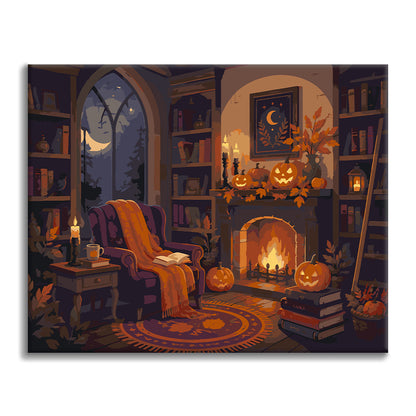 居心地のよいハロウィン図書館 – 数字で塗り絵